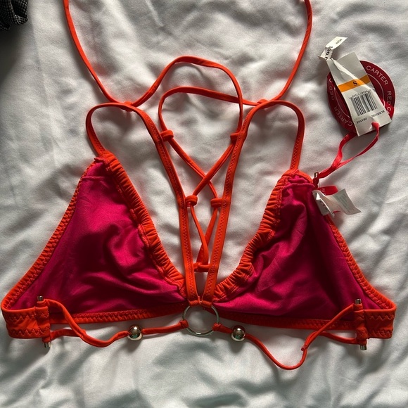 NWT Red Carter Bold Orange Triangle Bikini Top with Gold details - Picture 2 of 5